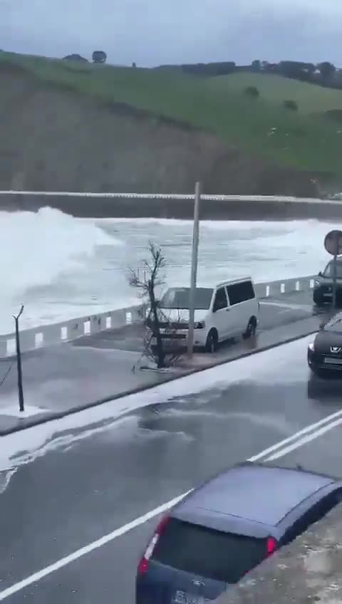 Powerful winds caused substantial waves along the Gipuzkoa coastline in Spain