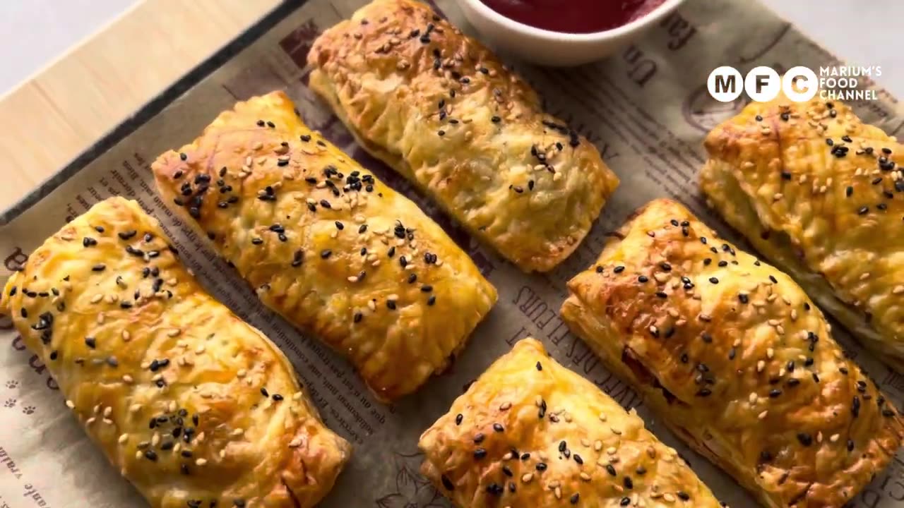 Delicious Chicken and Cheese Puff Pastry Rolls Recipe | Easy & Tasty Homemade Chicken creamy Patties