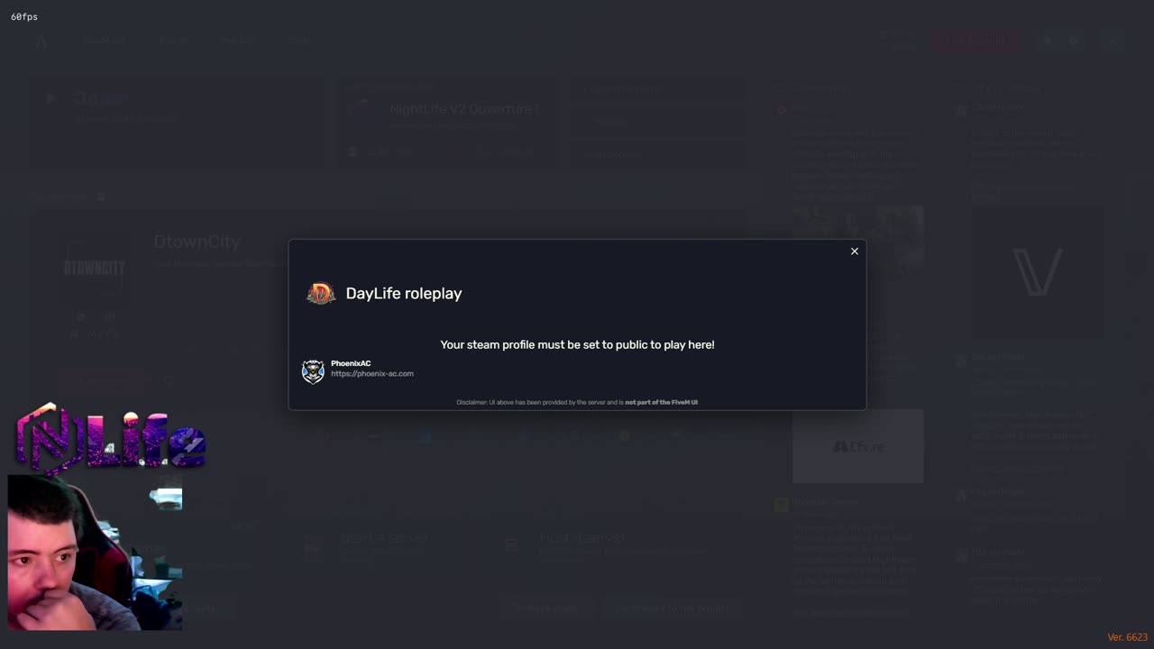 votre profile du flou doit etre definie sur public pour jouer ... ici