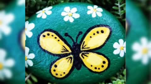 flower & birds painted rocks & stones