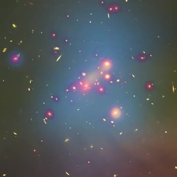 Stars and galaxies in space through a yellow cloud