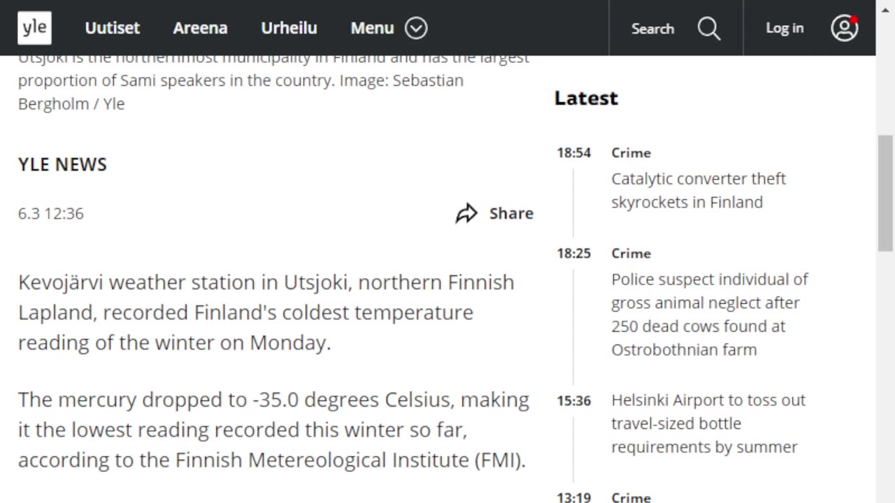 Coldest day of winter recorded in Utsjoki