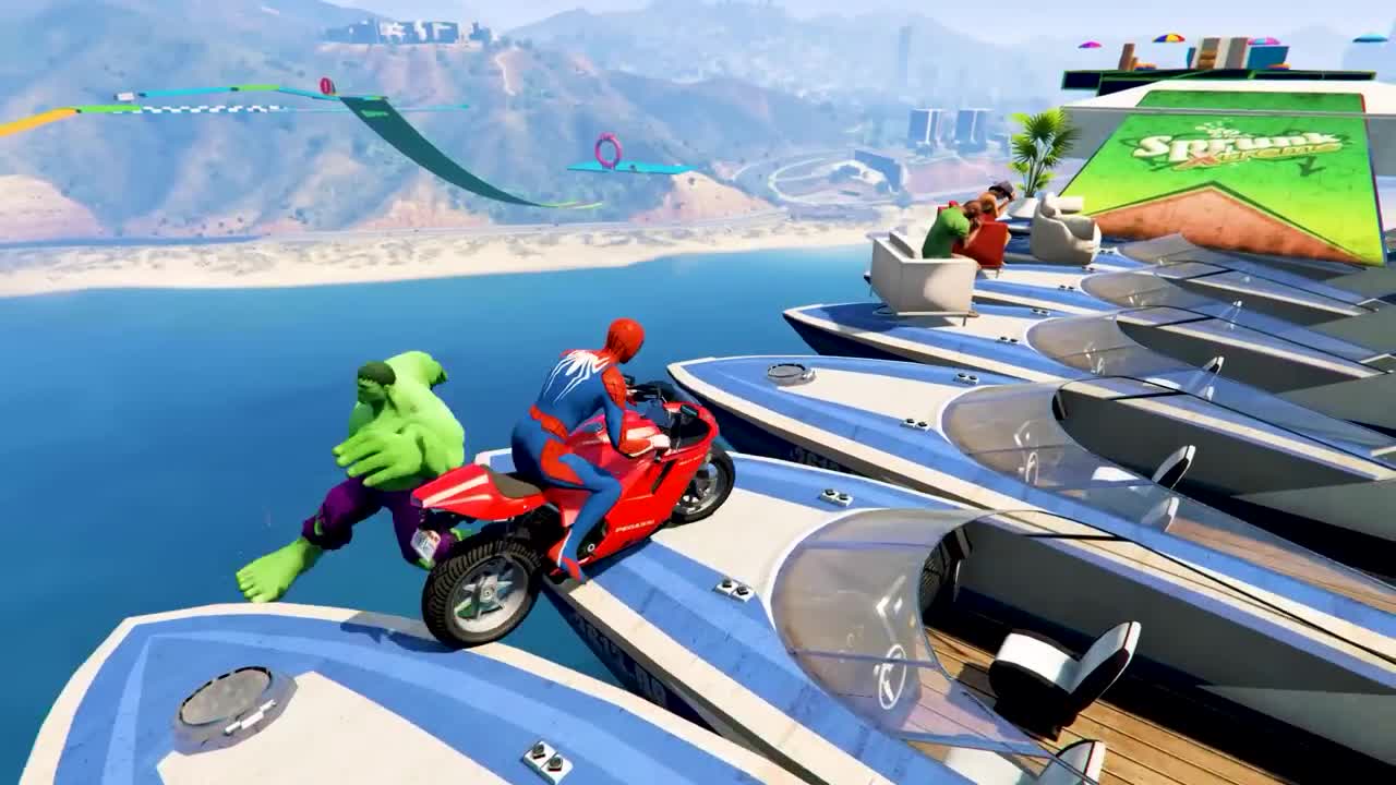 GTA V Epic New Stunt Race For Car Racing Challenge by Quad Bike, Cars and Motorcycle, Spider Shark3