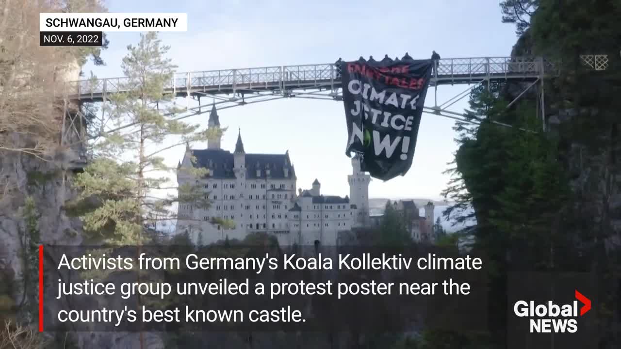 COP27: Drone shows climate activists' huge protest poster near German castle