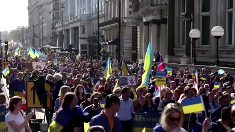 Protesters march in London in support of Ukraine