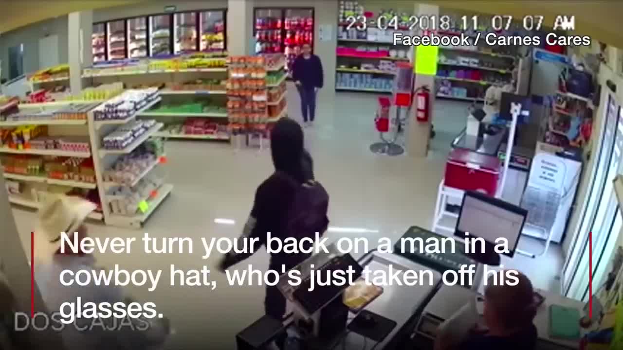 Moment mexican 'cowboy' stopped armed robbery - BBC News