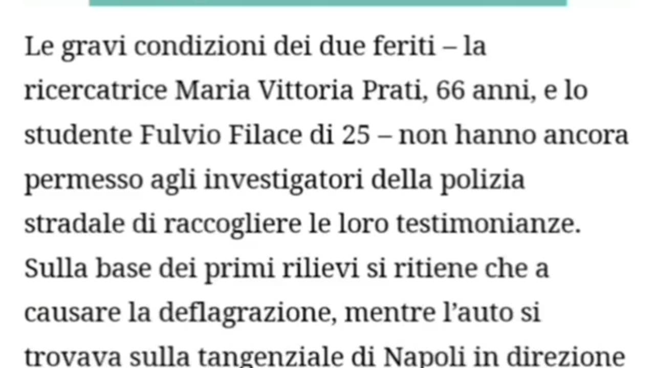 Bruciata viva nell'auto elettrica: muore la ricercatrice del CNR Maria Vittoria Prati.
