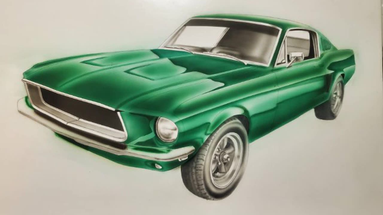 Airbrush rendering of Bullitt the 1968 mustang