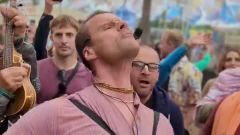 Harinam Sankirtan at the Glastonbury Festival in Somerset, England June 2024