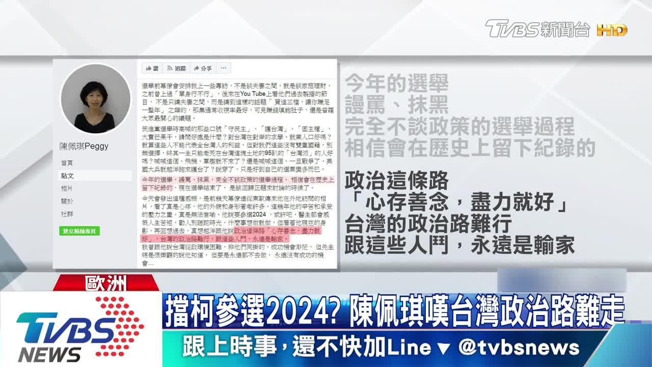 擋柯參選2024？陳佩琪嘆台灣政治路難走