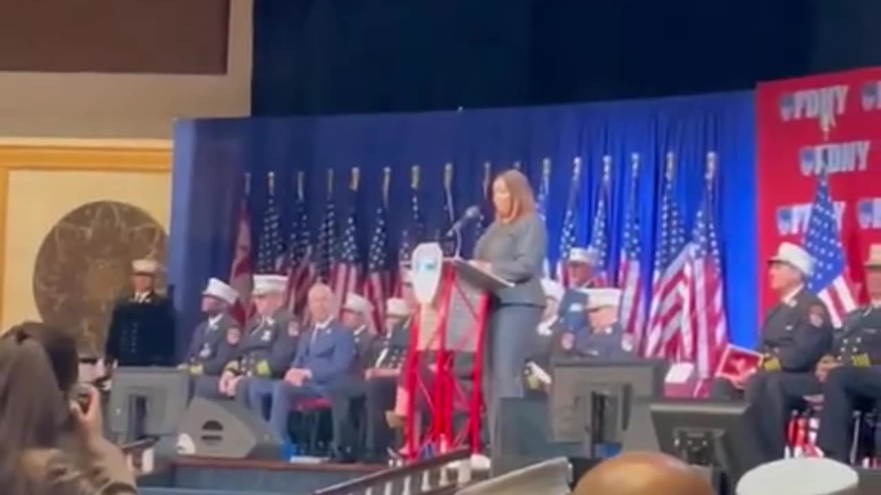 Letitia James speech to FDNY firefighters interrupted with chants for Trump!