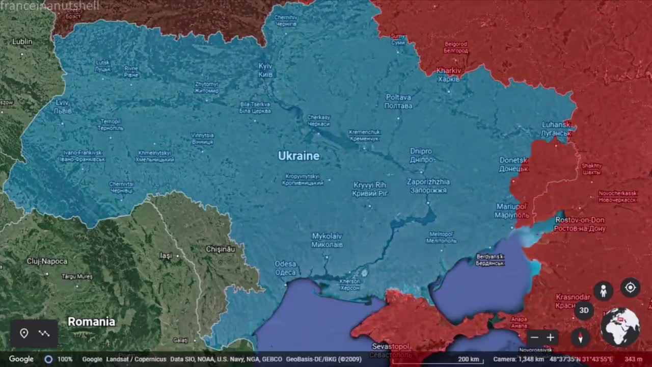 Russo-Ukrainian War First 3 Days Mapped using Google Earth