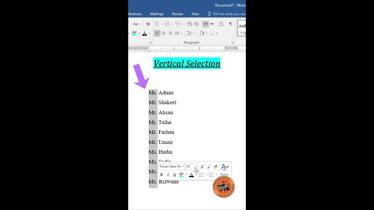 How to Vertical Selection Trick?