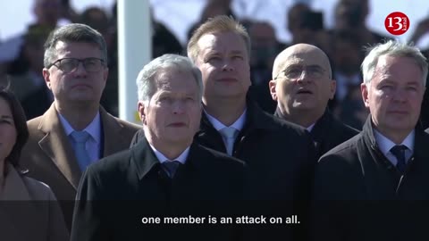 MOMENT: Finnish flag hoisted at NATO headquarters after membership formalised