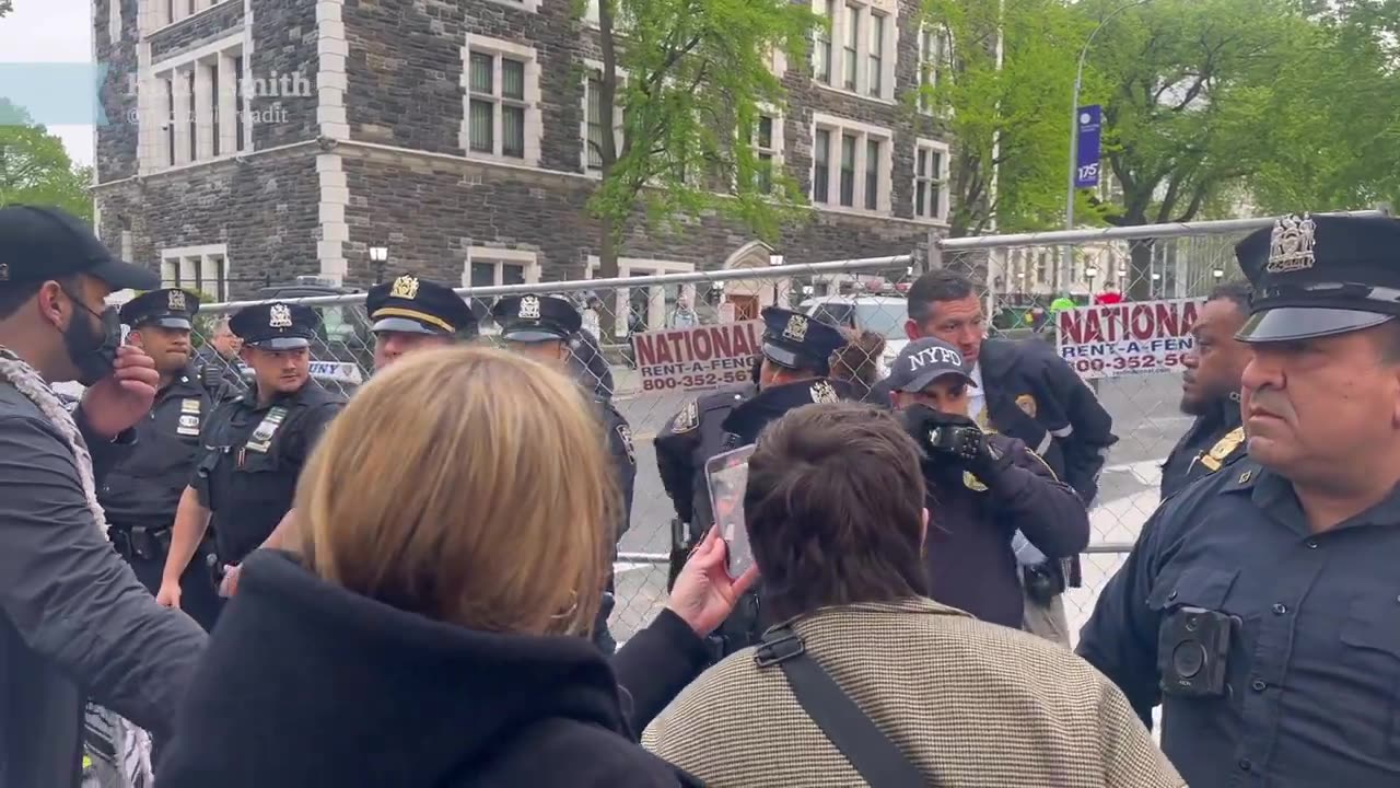 NYC: Pro Palestine protesters and police clash at CCNY with one officer drawing a baton.