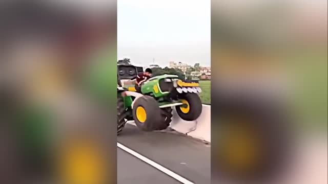 Tractor stunt almost ends in tragedy