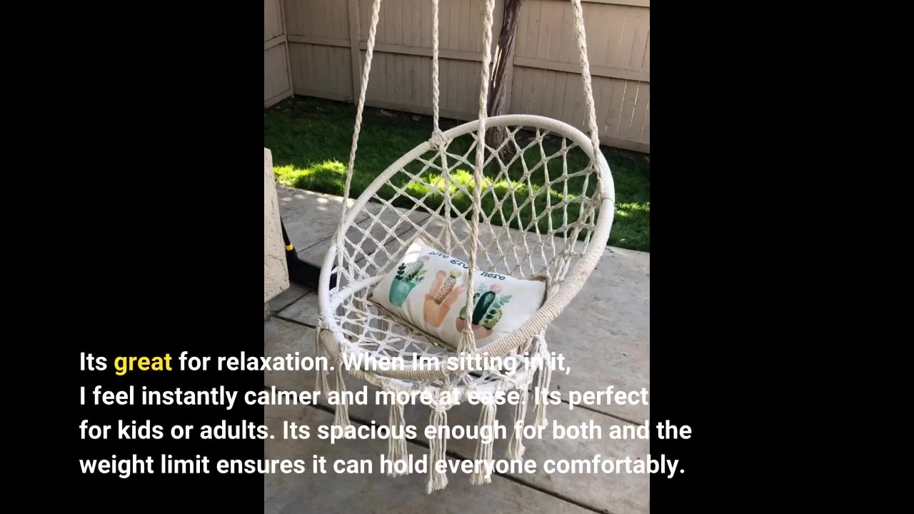 Y- Stop Hammock Chair Macrame Swing Chair, Max 330 Lbs, Hanging Chair Cotton Rope Hammock Chair...