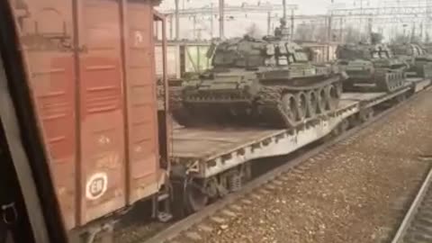 Modified Russian tanks seen heading west towards Ukraine