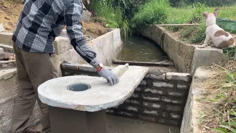 Unique mini-hydroelectric construction with one turbine and two units