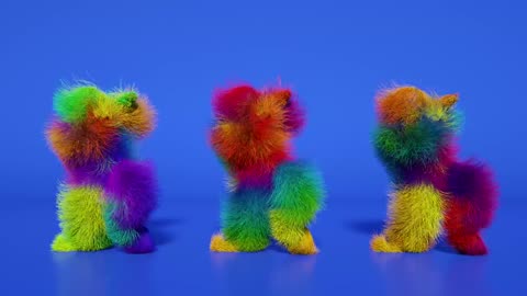 Three funny multicoloured men dancing to upbeat music