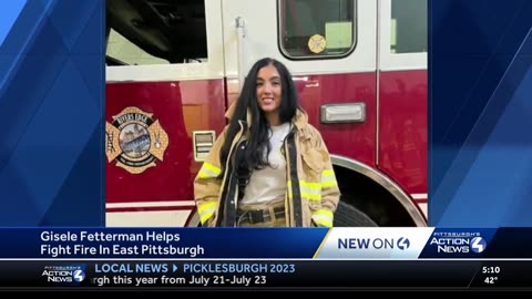 Fetterman's wife seen in firefighter gear at the scene of a fire in Pittsburgh