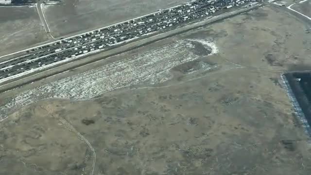 Aerial view Coutts Alberta Blockade Saturday Feb 12