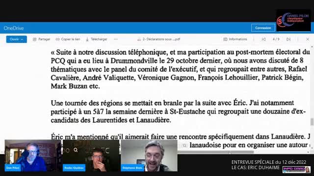 Extrait de l'ENTREVUE SPÉCIALE du 12 décembre 2022 - LE CAS: ERIC DUHAIME - Lettre