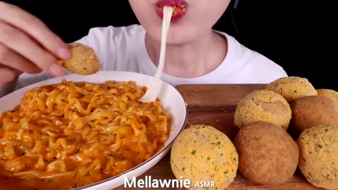 ASMR MUKBANG｜CHEESY CARBO FIRE NOODLES, CHEESE BALLS