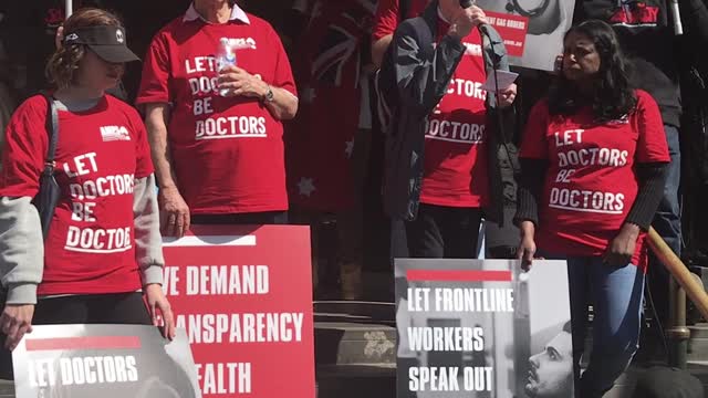 Doctors from AMPS speaking at Flinders Street Station, From the Melbourne Rally 24th September 2022.