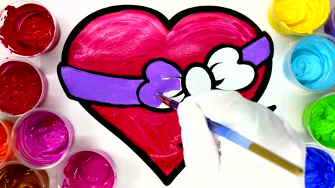 Coloring Pretty Heart Painting Page, Children can Learn to Color with Paint💜 (4K)