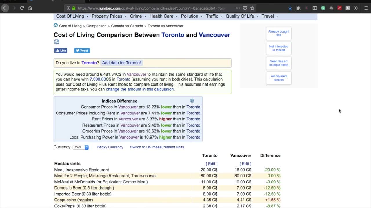 Which city is better to live? TORONTO v/s VANCOUVER