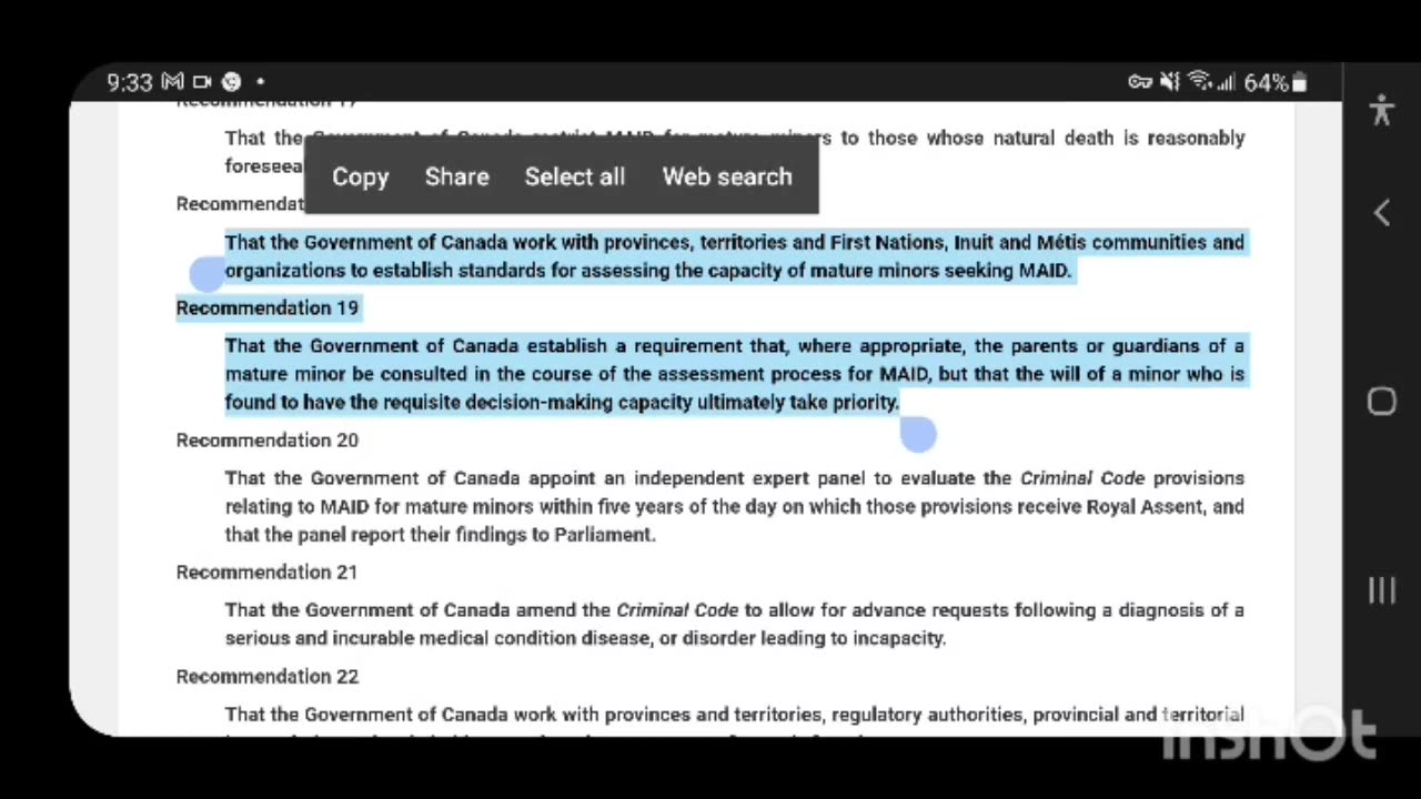 Government to consult with minors with disabilities, in child welfare, and Indigenous minors for MEDICAL ASSISTANCE IN DYING.