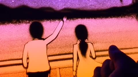 Sand painting - "girlfriends and looking at the stars." "