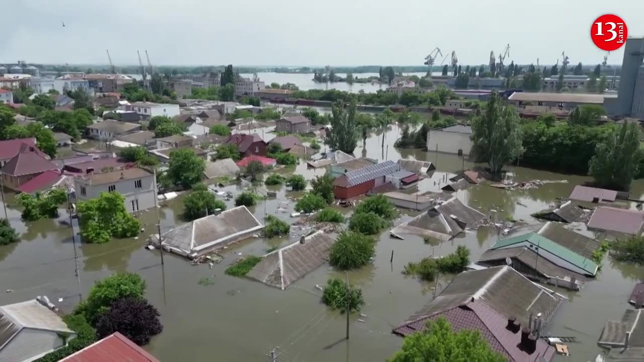 Drone video shows Kherson neighbourhood covered under water