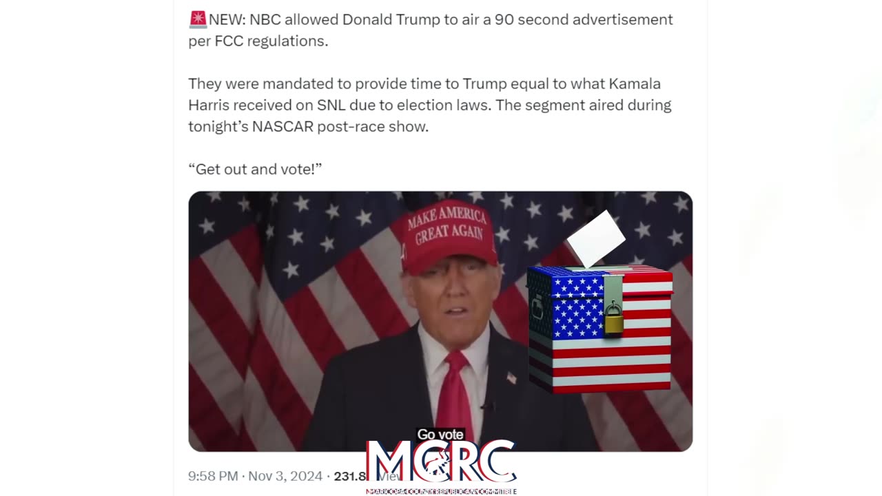 DONALD J TRUMP EQUAL AIR TIME ON NBC