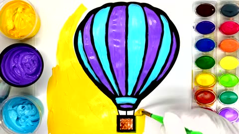 Painting Air Balloon Unicorn Art Painting and Coloring Pages for Kids, Learn to Color with Paint