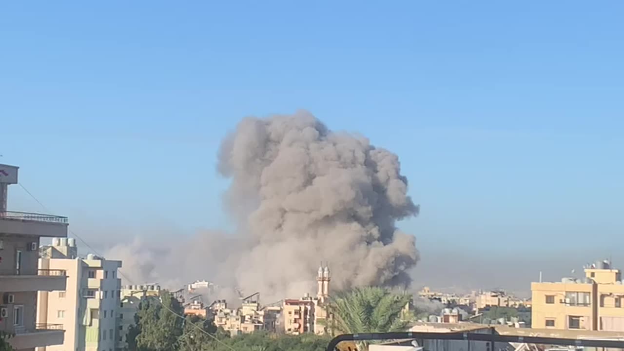 Smoke rising in the aftermath of fresh Israeli airstrikes on the southern suburbs of Beirut