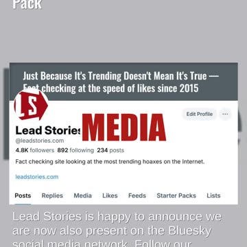 Lead Stories is on Bluesky -- Come For the Updates, Stay for the Starter Pack