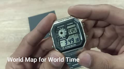 Casio AE-1200WHD-1AV World Time Series Square Shape Wrist Watch | James Bond Style Wrist Watch