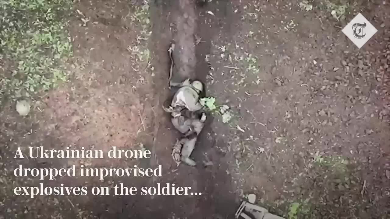 Russian Soldier Survives Drone Grenades