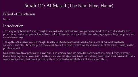 Quran: 111. Surah Al-Massad (Palm Fiber, Flame)