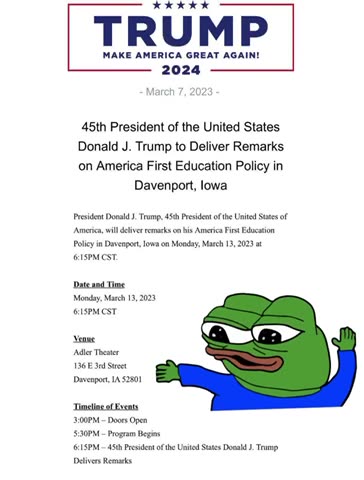 America First Education Policy in Davenport, Iowa Monday, March 13, 2023, 6:15PM CST