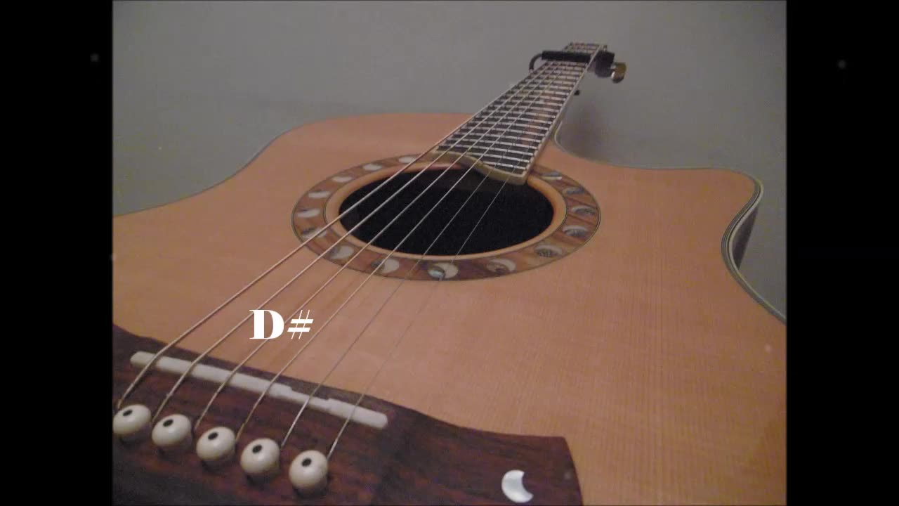 Guitar tuning video. Standard tuning with capo on 1st fret (F, A#, D#, G#, C, F)