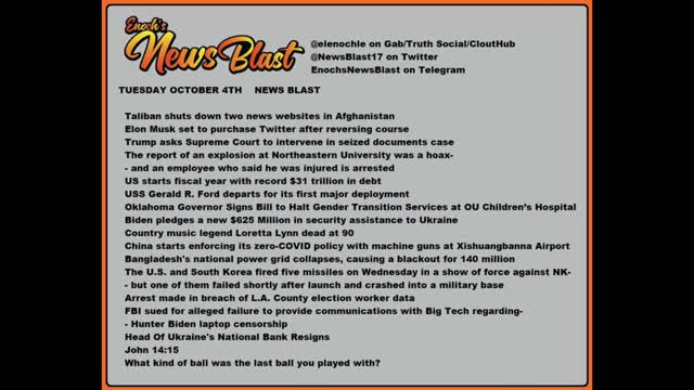 Tuesday, October 4, 2022 News Blast #NewsBlastReading #NBR