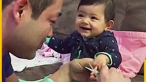 Overdramatic baby scares Dad when cutting her nails precious baby