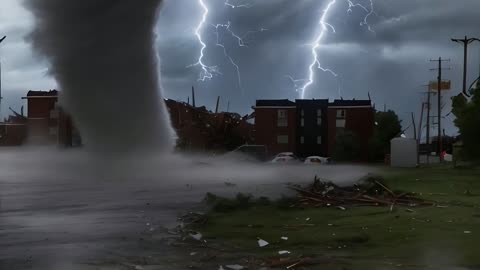 Tornado Spins With Dust And Lightning