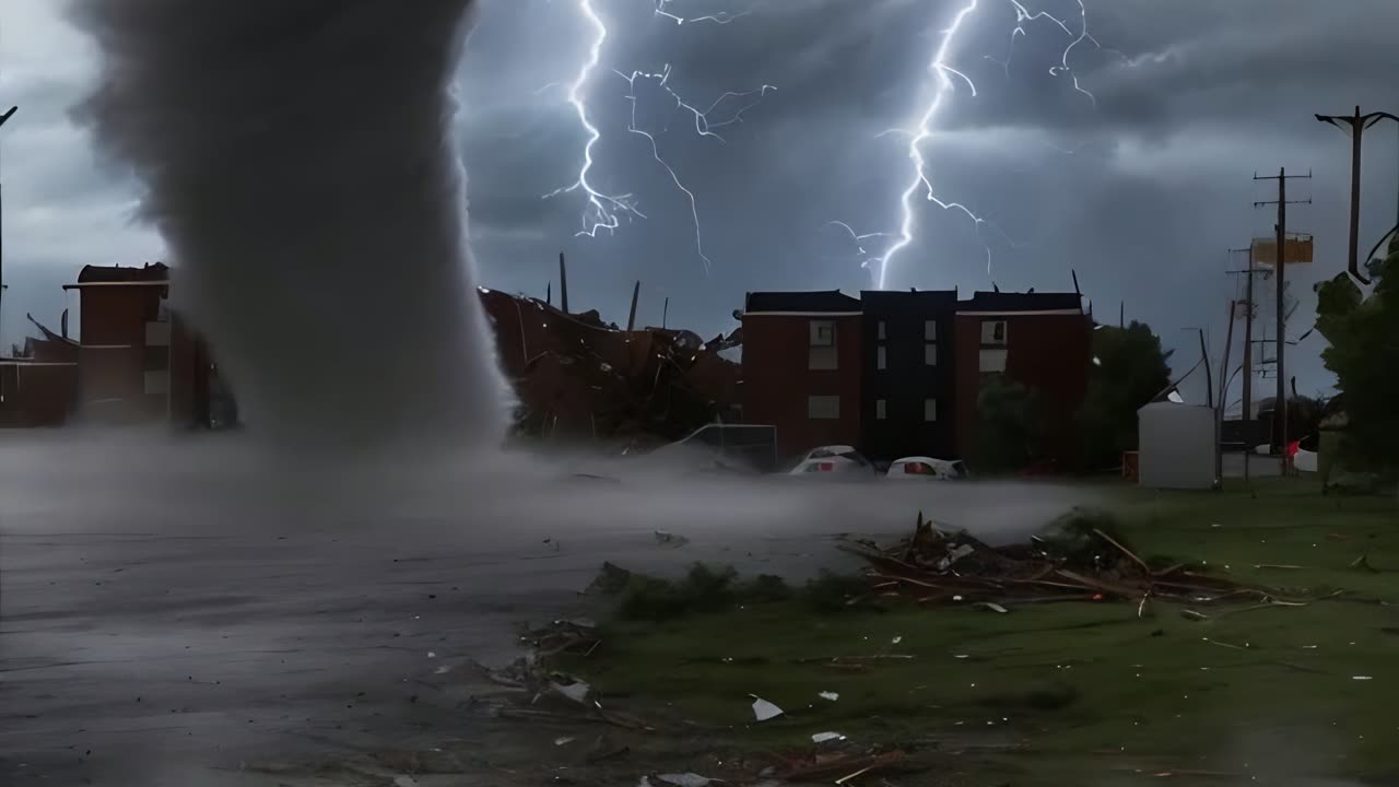 Tornado Spins With Dust And Lightning