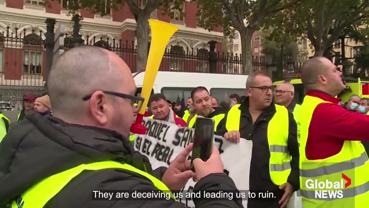 Truckers in Spain march to protest rising cost of living, increased regulations