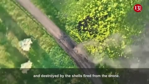 Drone set Russian pick-up truck on fire along with machine gun on it