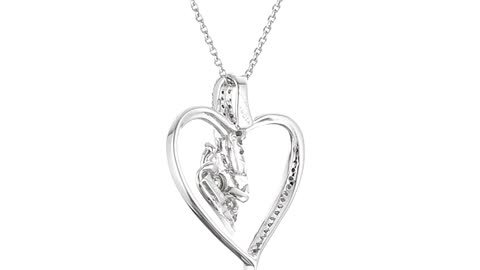 Sterling Silver Diamond 3 Stone Heart Pendant Necklace (1/4 cttw), 18"